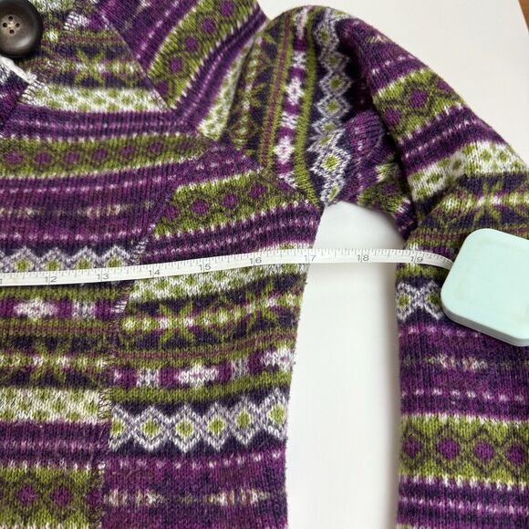 Koppen Sherpa Pullover Women's Size S Fair Isle Purple Green Hooded Jacket - Picture 5 of 6